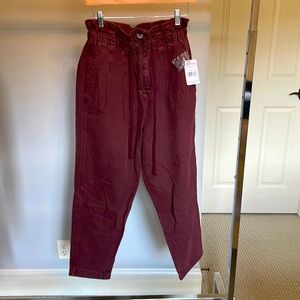 NWT Free People burgundy cotton pants.  Button Fly.  Size Small
